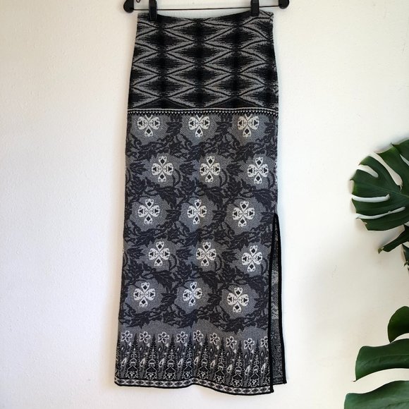 Paris Knit Bodycon Woven Tribal Pencil Maxi Skirt